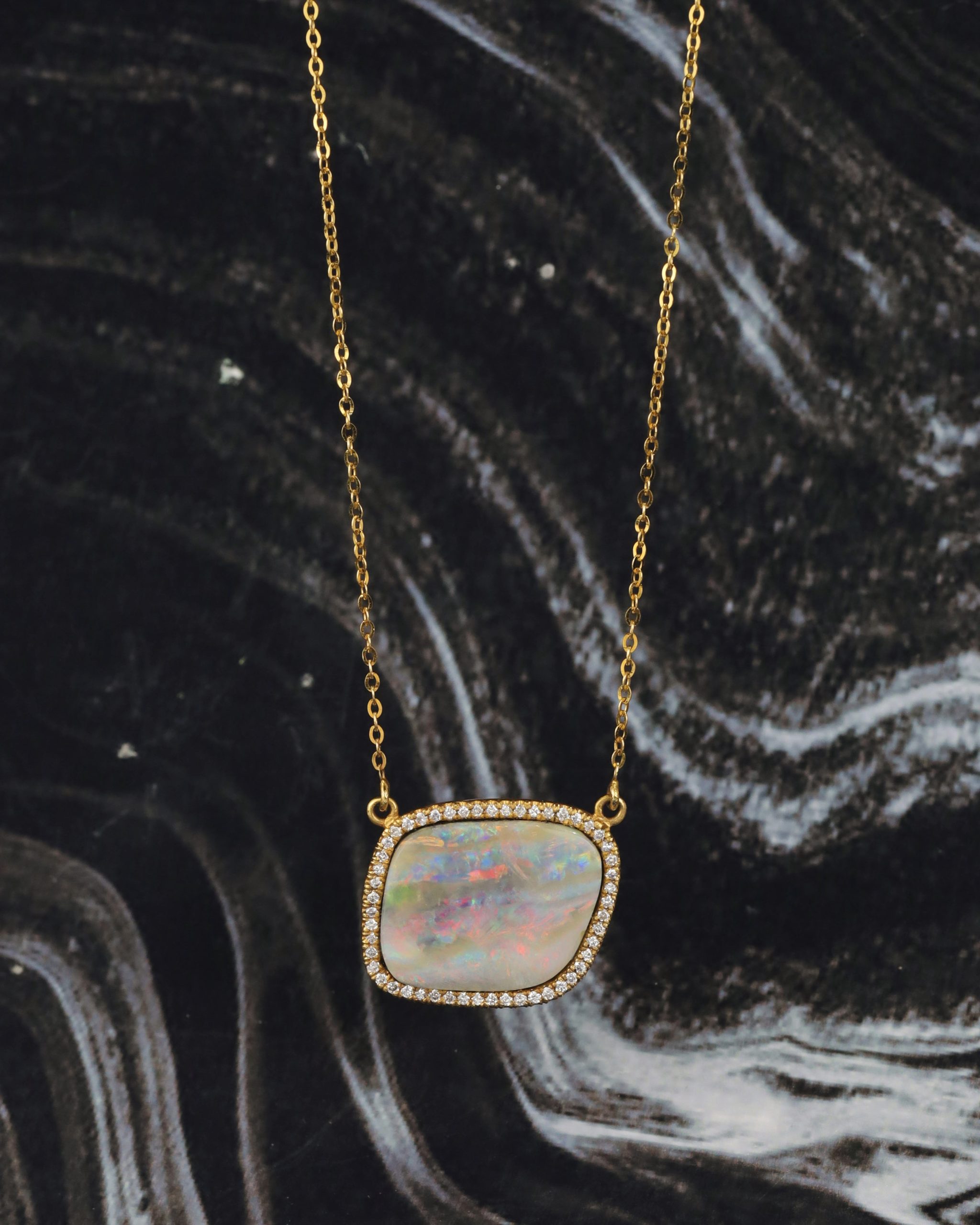 10.80 Carat Opal w/ .255 CTW Diamond Necklace 14k & 18k Yellow Gold N231