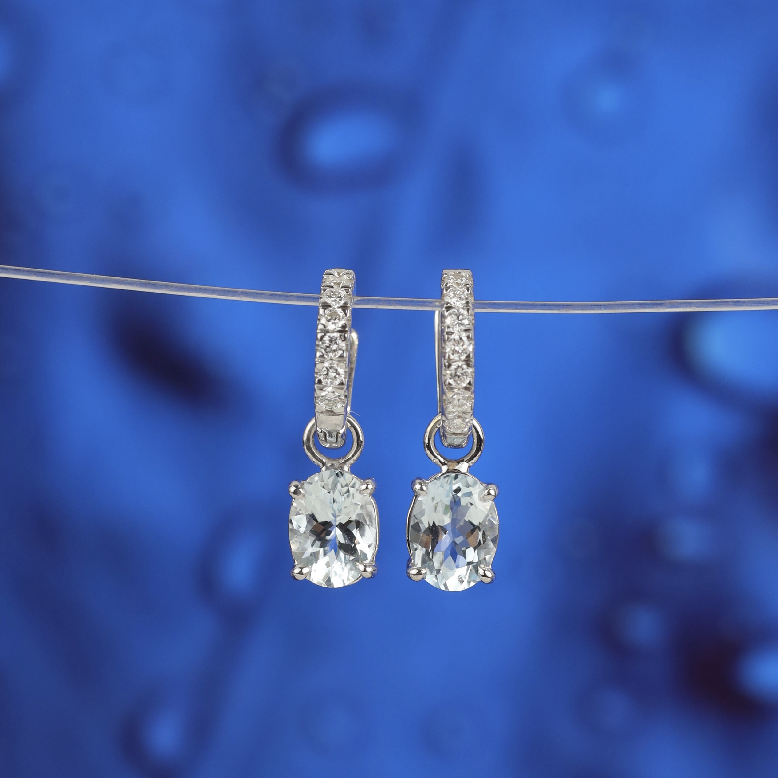 2.91 CTW Aquamarine w/ .21 CTW Diamond 2-Way Dangling Earrings 14K White Gold E0198-2 WG