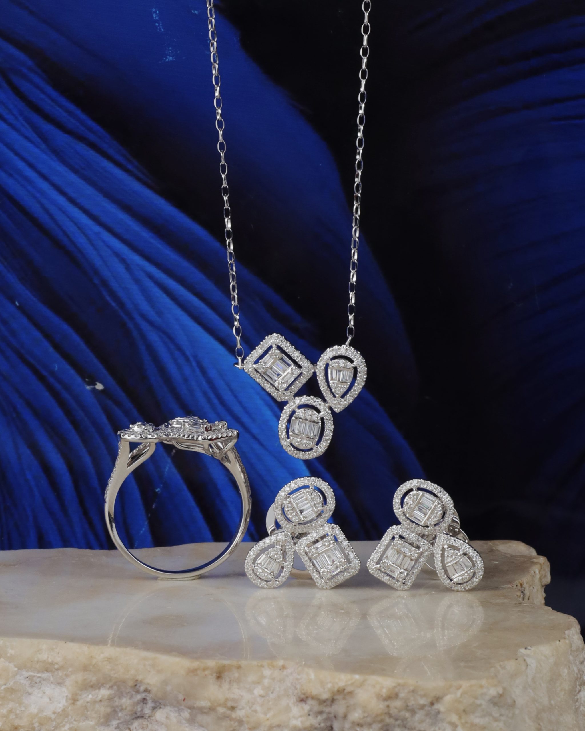 1.27 CTW Diamond Earrings,Necklace & Ring Set 14K White Gold JS271-WG