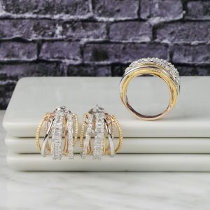 1.702 CTW Diamond Earrings & Ring Set 14K Tri-Color Gold JS272-TRI